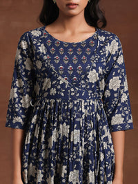 Libas Floral Printed Pleated Round Neck Three-Quarter Sleeves Pure Cotton Kurta Set