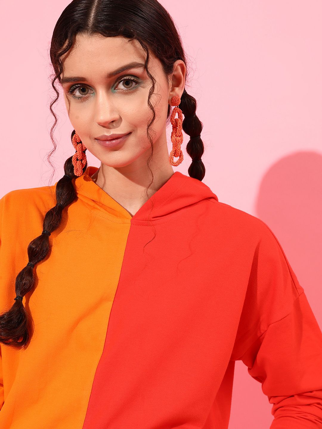 Jalan 9 Wanita Orange & Merah Warna-Cotton Cotton Co-Ords