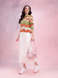 DressBerry Chevron Open Knit Detail Acrylic Pullover