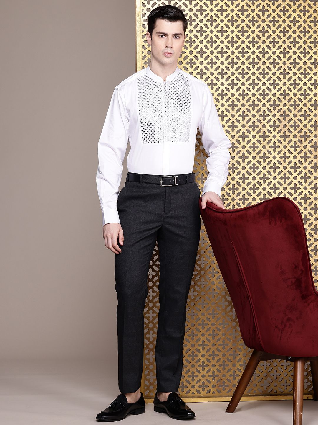House of Pataudi Pure Cotton Embellished Party Shirt