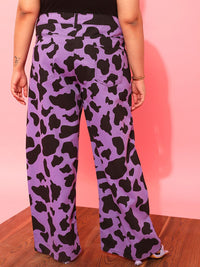 CURVY STREET Women Plus Size Lavender Printed Relaxed Straight Leg Pure Cotton Trousers