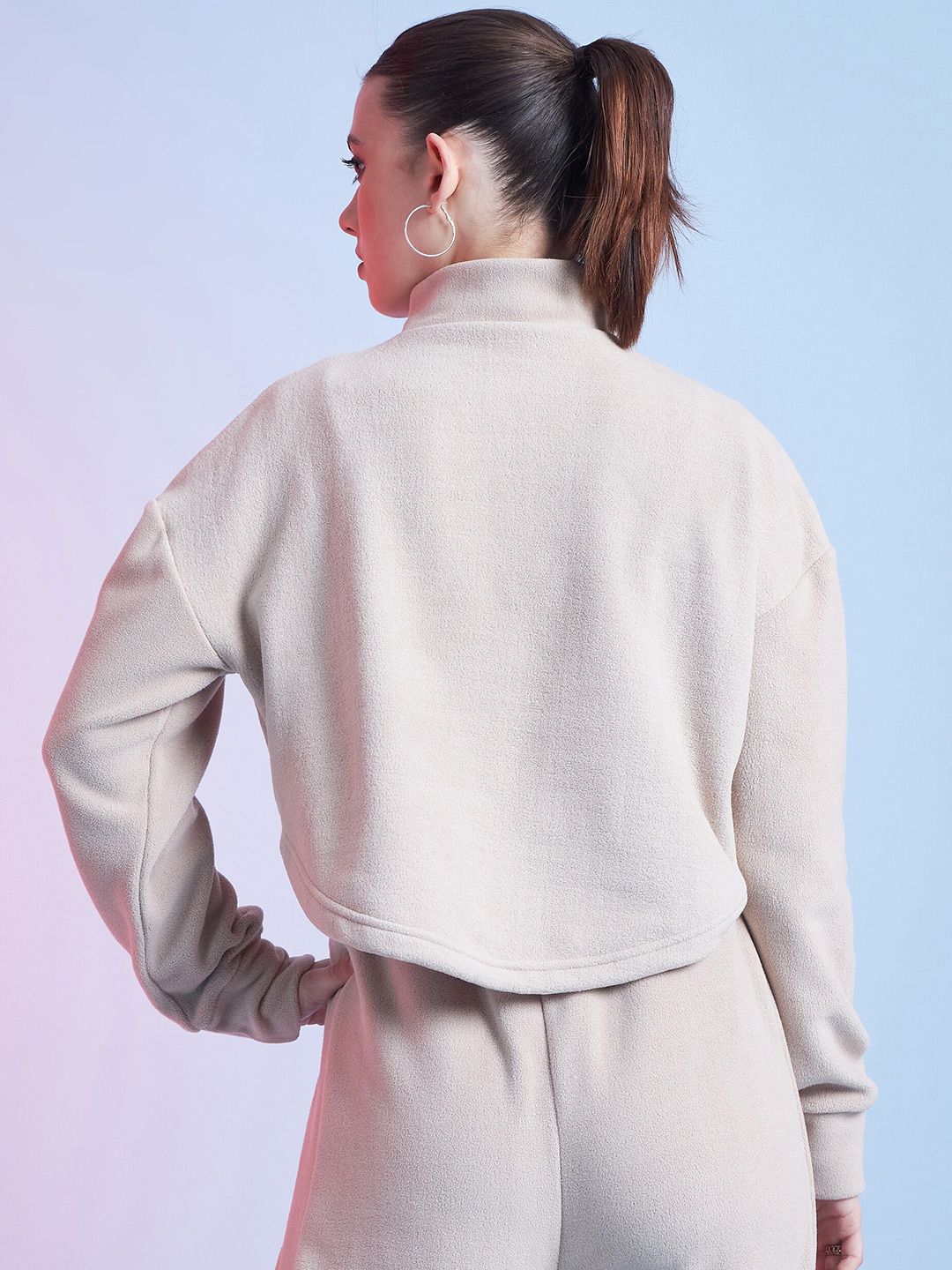 STREET 9 Beige Mock Collar Crop Sweatshirt