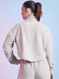 STREET 9 Beige Mock Collar Crop Sweatshirt