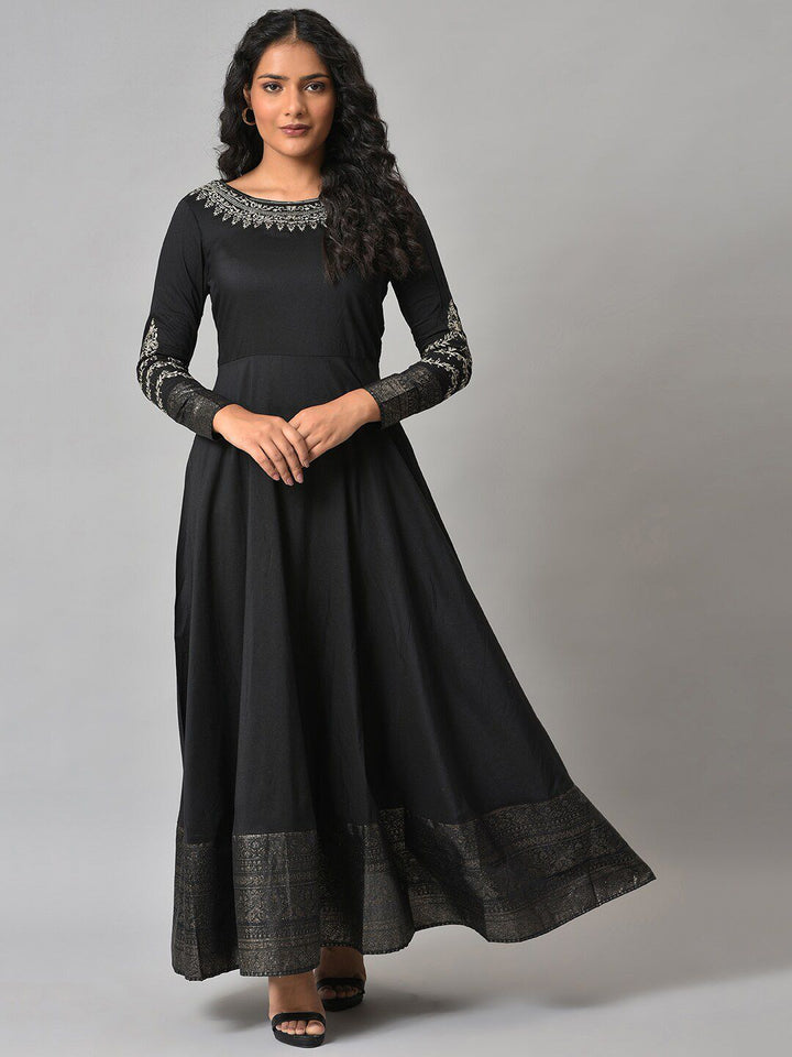 W Ethnic Motifs Embroidered Maxi Ethnic Dress