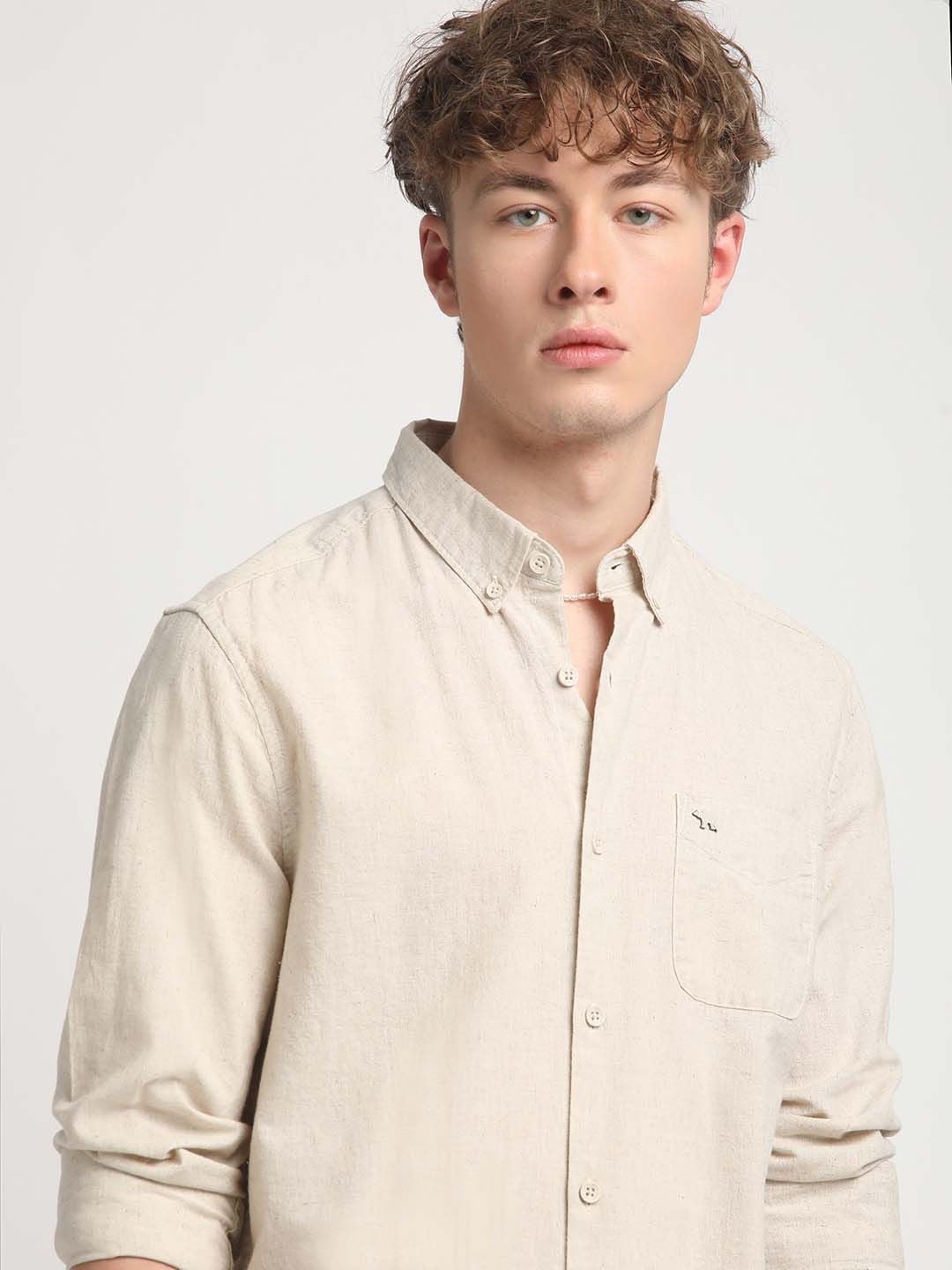 THE BEAR HOUSE Slim Fit Button Down Collar Chest Pocket Casual Shirt