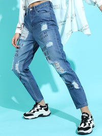 Tokyo Talkies Women Stunning Blue Mom Fit Cropped Jeans