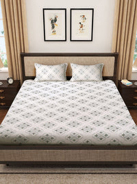 KLOTTHE Grey Geometric Printed 400 TC Double King Bedsheet with 2 pillow covers