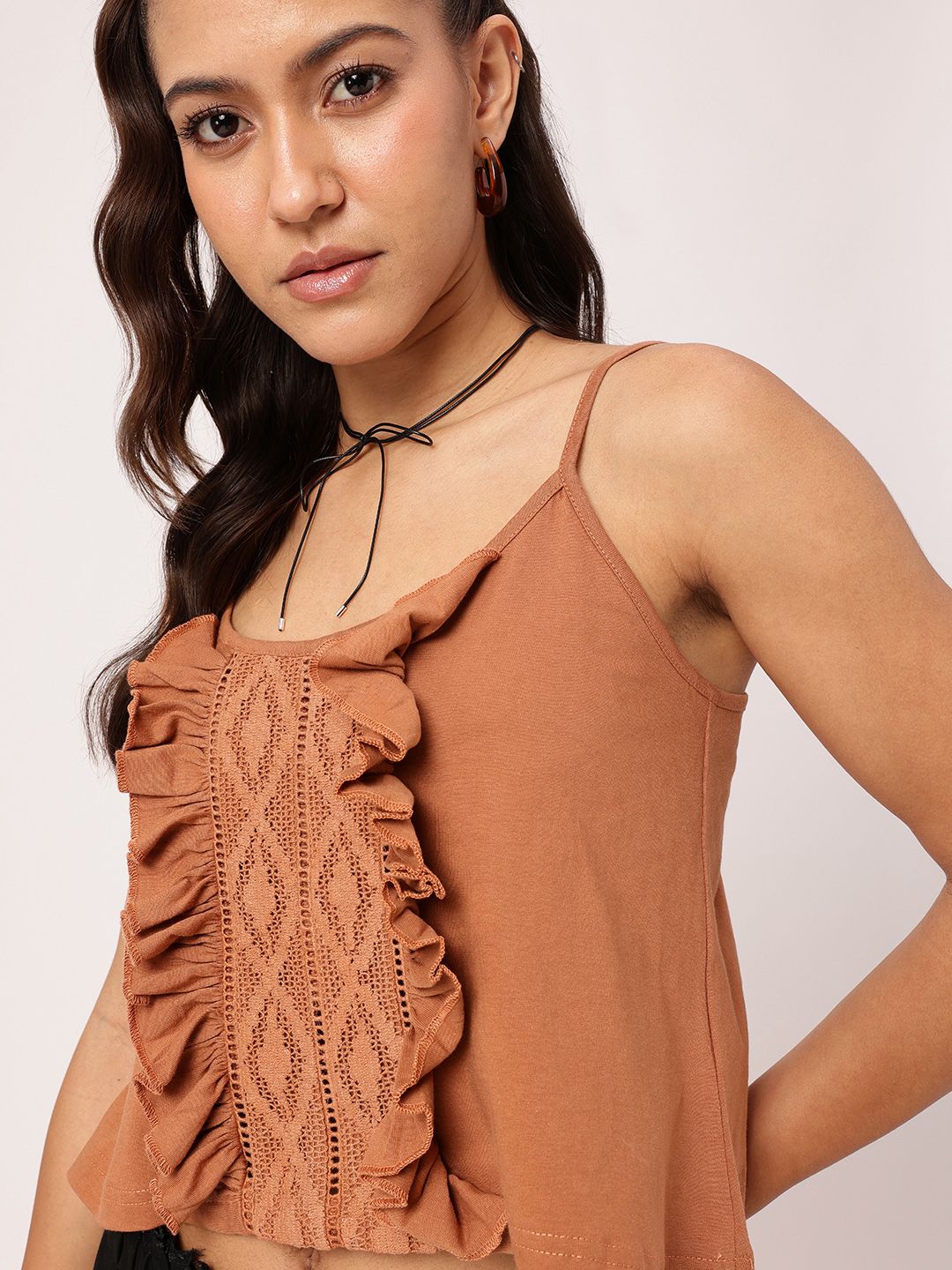 DressBerry Touch of Romance Ruffles Shoulder Straps Crop Top