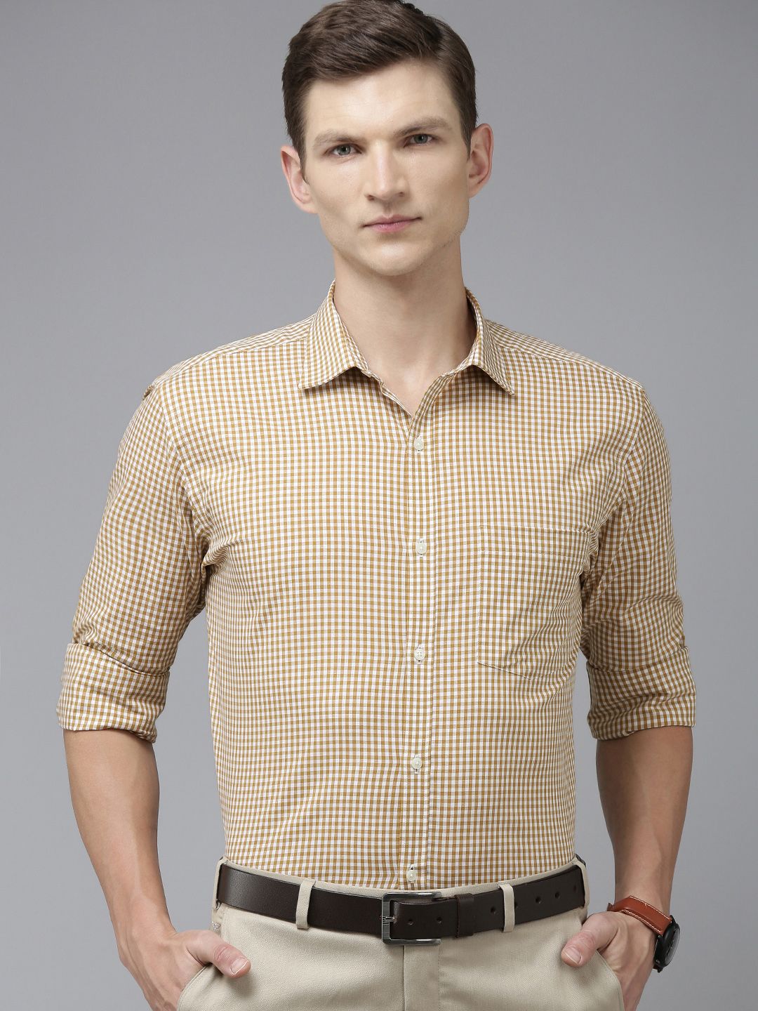 Park Avenue Pure Cotton Slim Fit Gingham Checked Formal Shirt