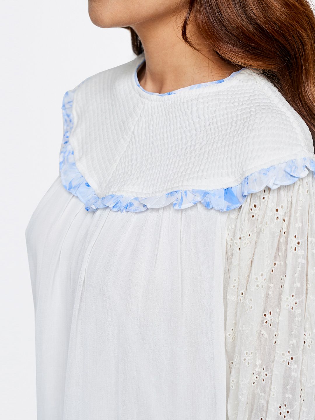 AND Smocked Detail Schiffli Puff Sleeve Top