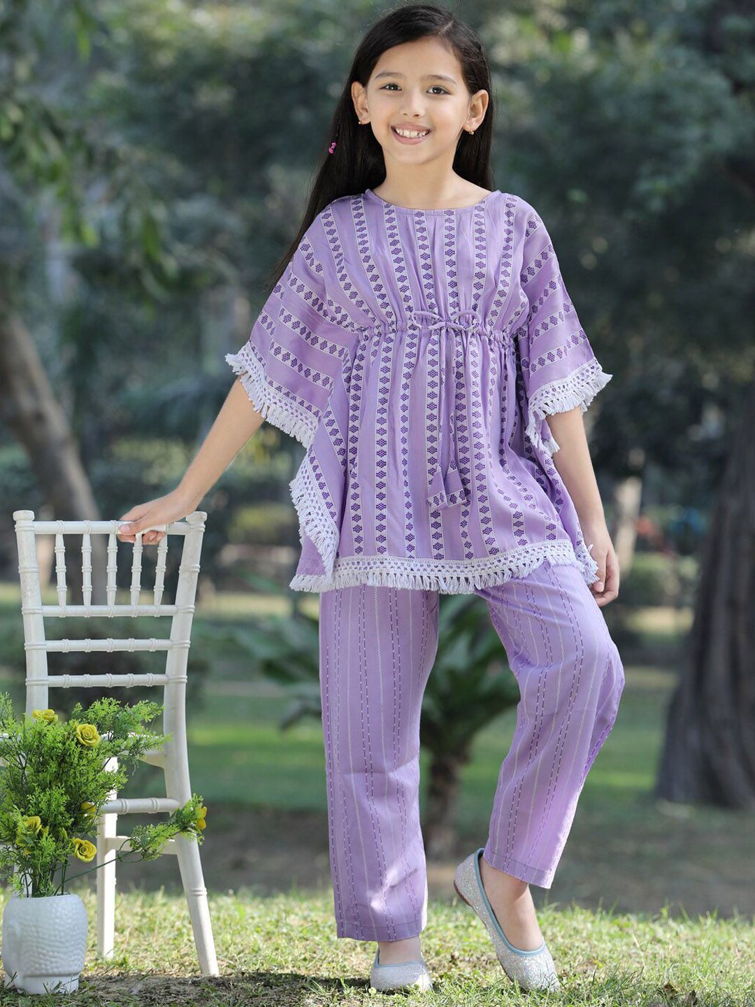 Cutiekins Girls Printed Round Neck Kaftan Kurta with Palazzos