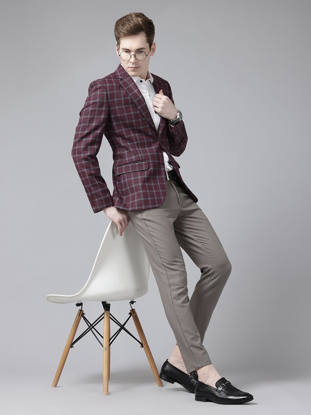 Park Avenue Checked Single-Breasted Semiformal Blazer