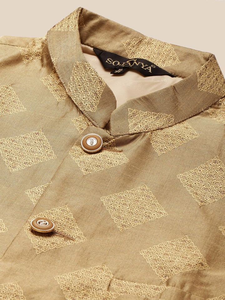 SOJANYA Kurta Biasa Kolar Mandarin dengan Churidar dengan Jaket Nehru Rekaan Tenunan