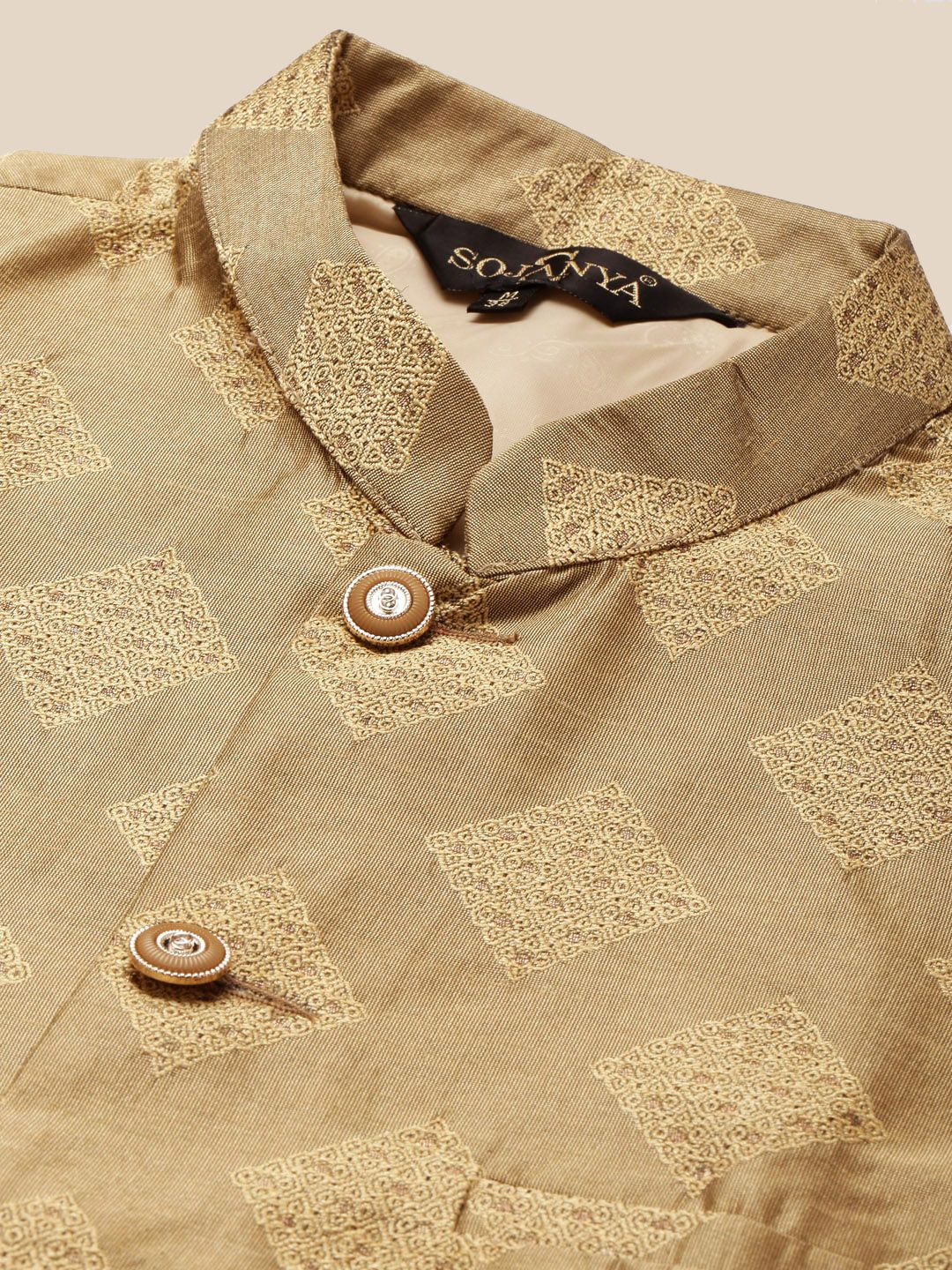SOJANYA Kurta Biasa Kolar Mandarin dengan Churidar dengan Jaket Nehru Rekaan Tenunan