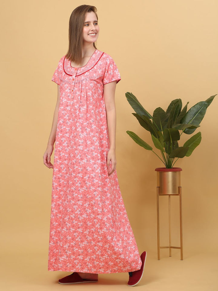 Sweet Dreams Women Floral Printed Pure Cotton Maxi Nightdress