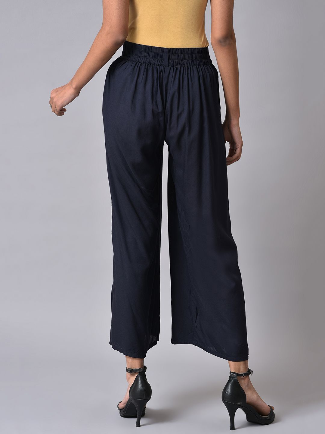 W Women Navy Palazzo Trousers