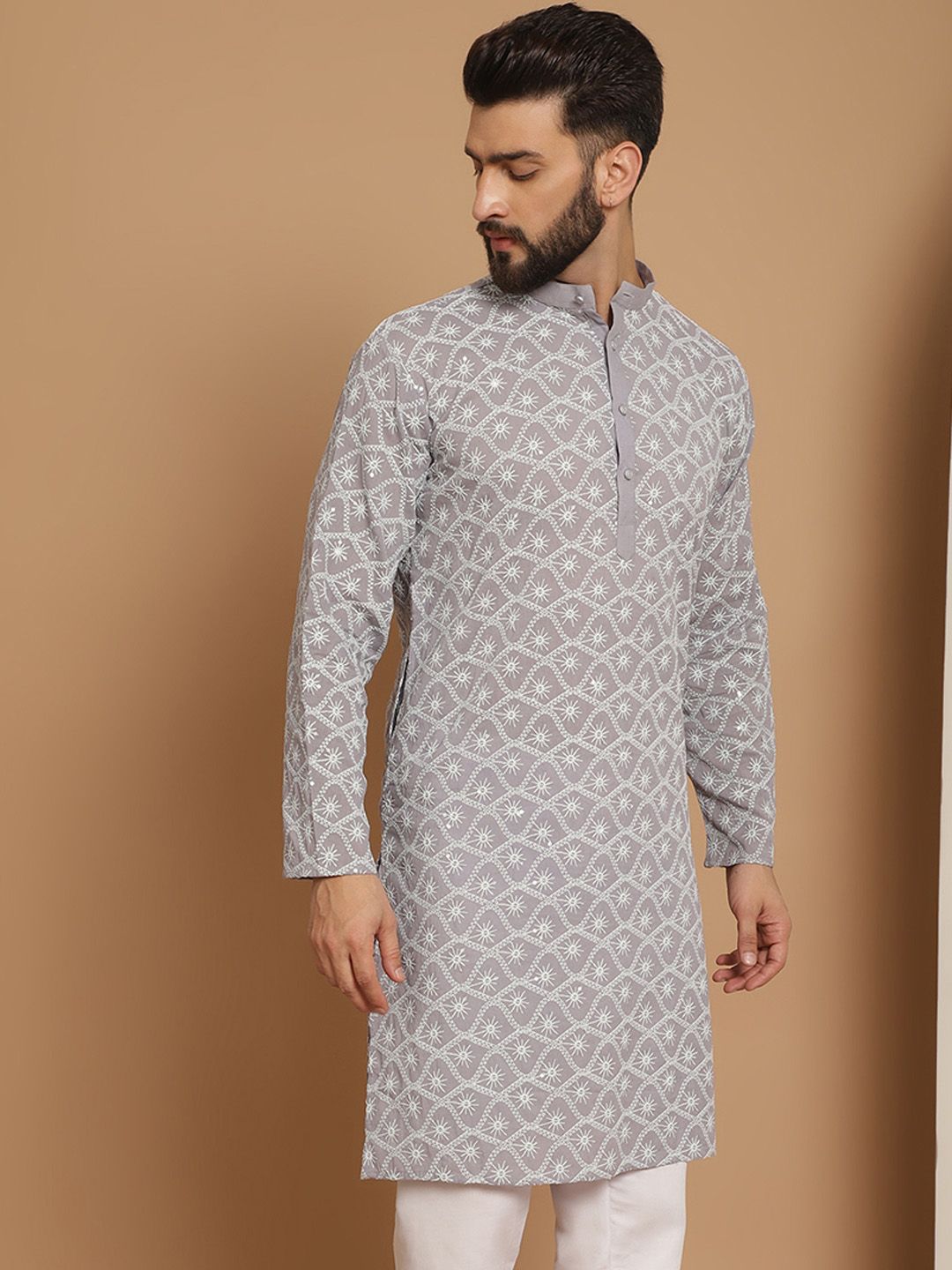 Anouk Men Lavender Thread Work Kurta