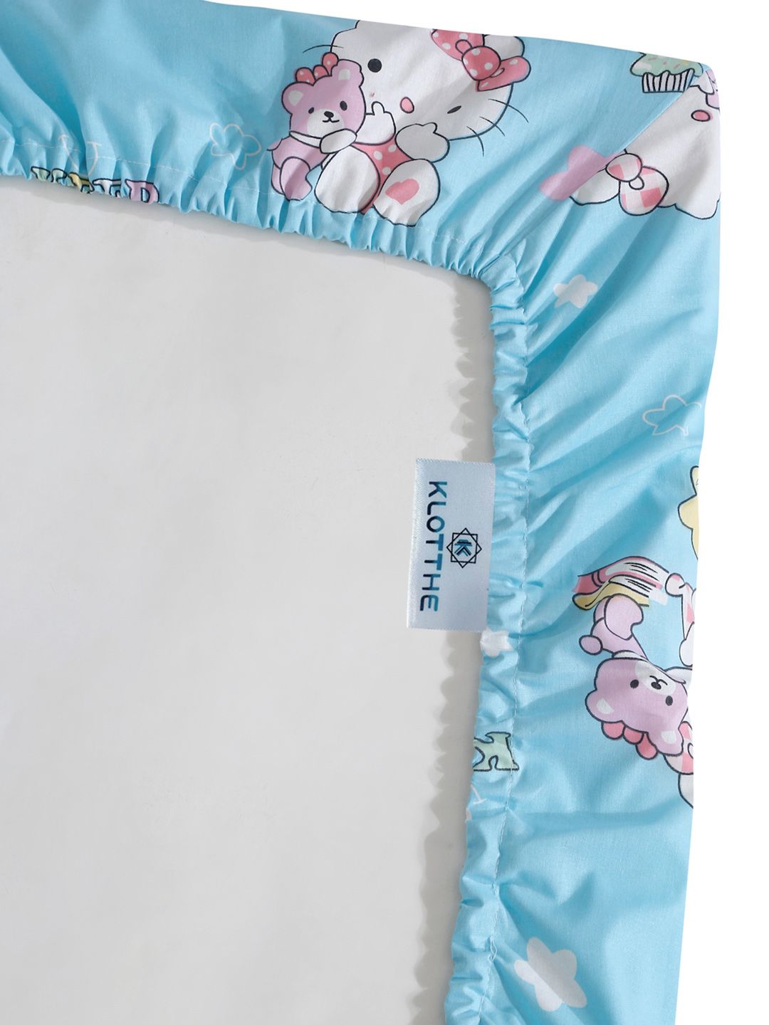 KLOTTHE Watak Kartun Biru Kapas 400 TC Dilengkapi Cadar Single Superfine dengan Sarung Bantal-89 x 59 inci