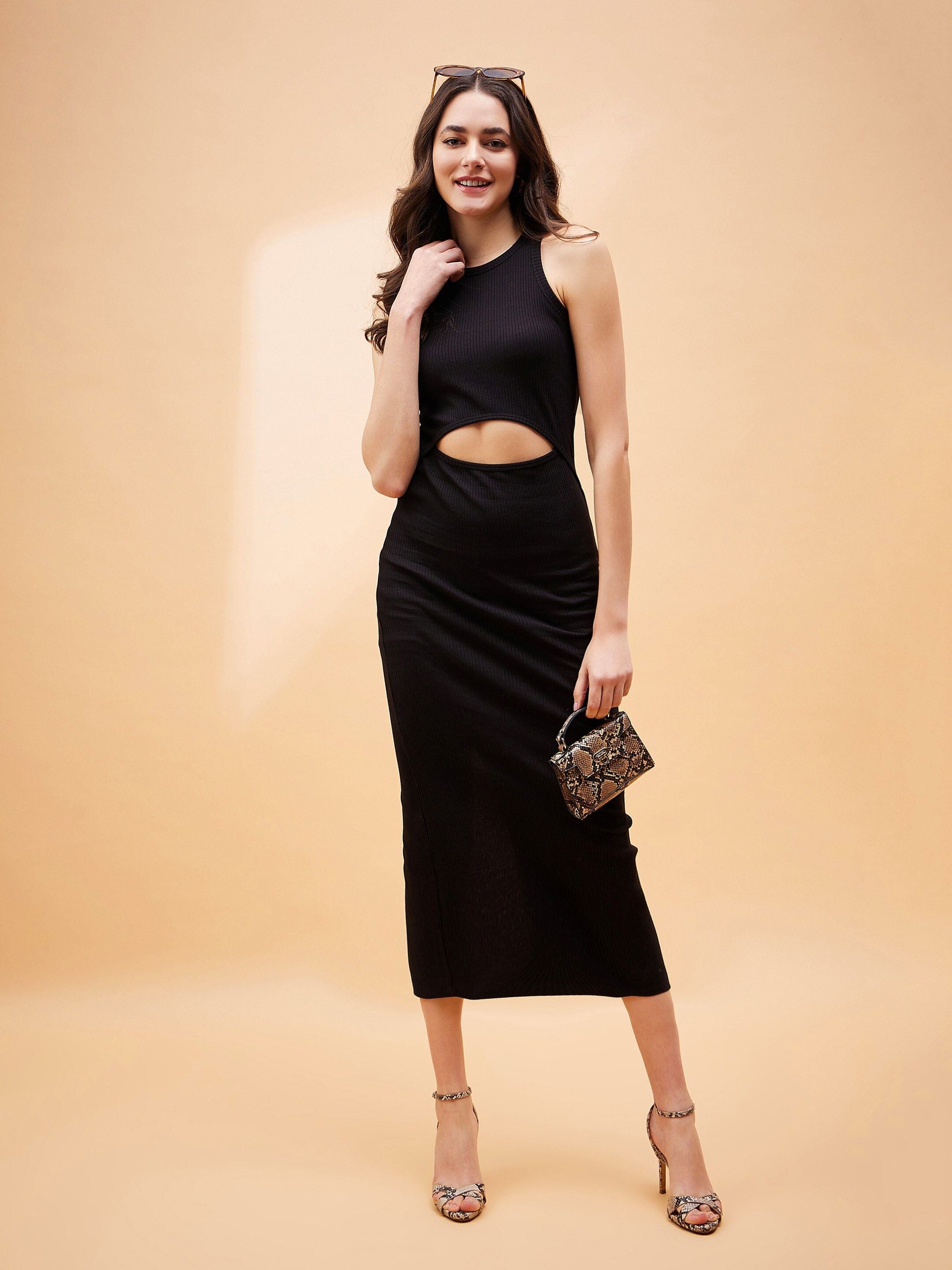 SASSAFRAS BASICS Cutout Bodycon Midi Dress