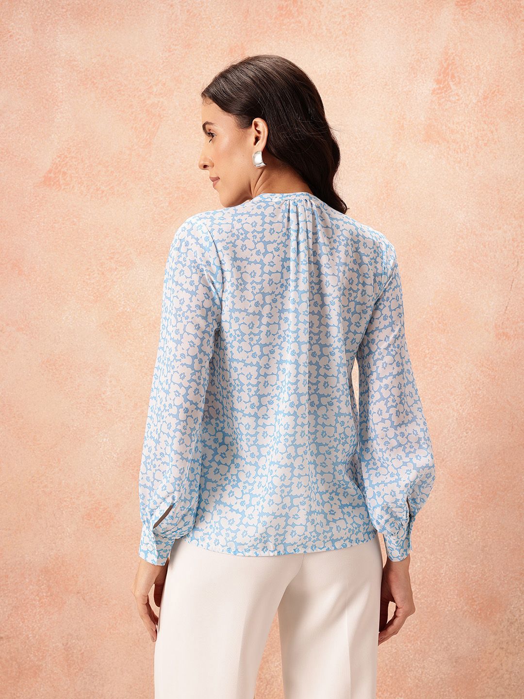 all about you Floral Print Mandarin Collar Puff Sleeve Top