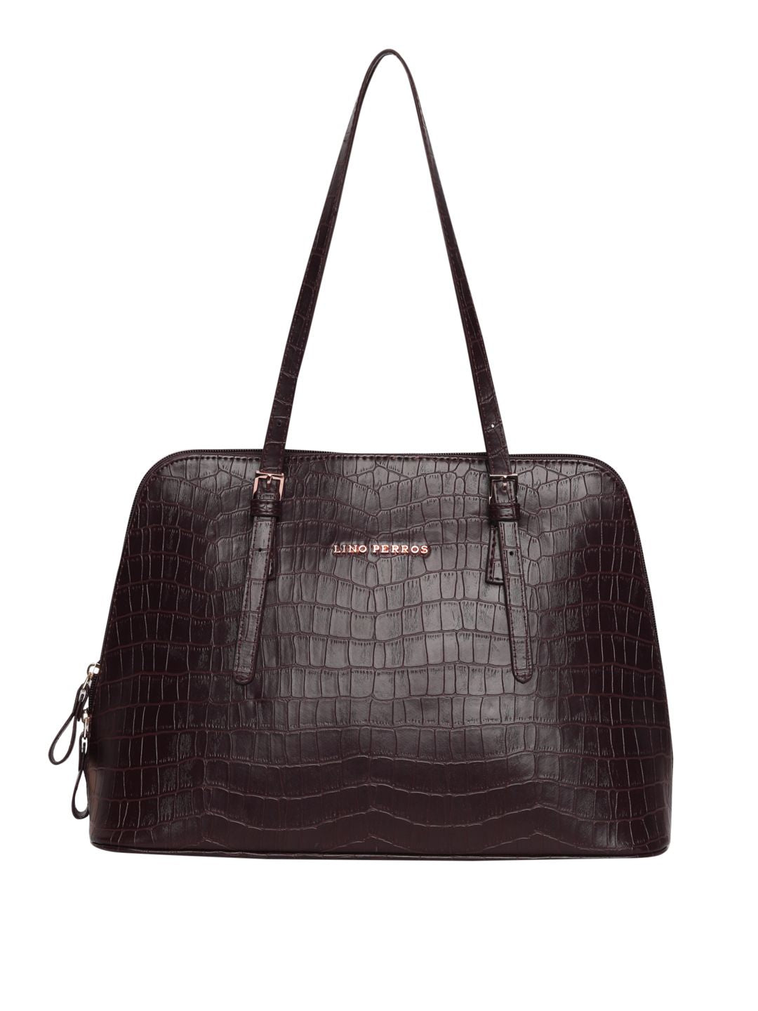 Lino Perros Coffee Brown Croc Textured Shoulder Bag