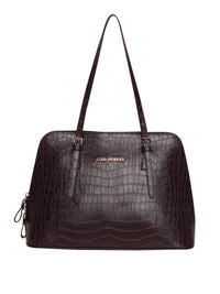 Lino Perros Coffee Brown Croc Textured Shoulder Bag