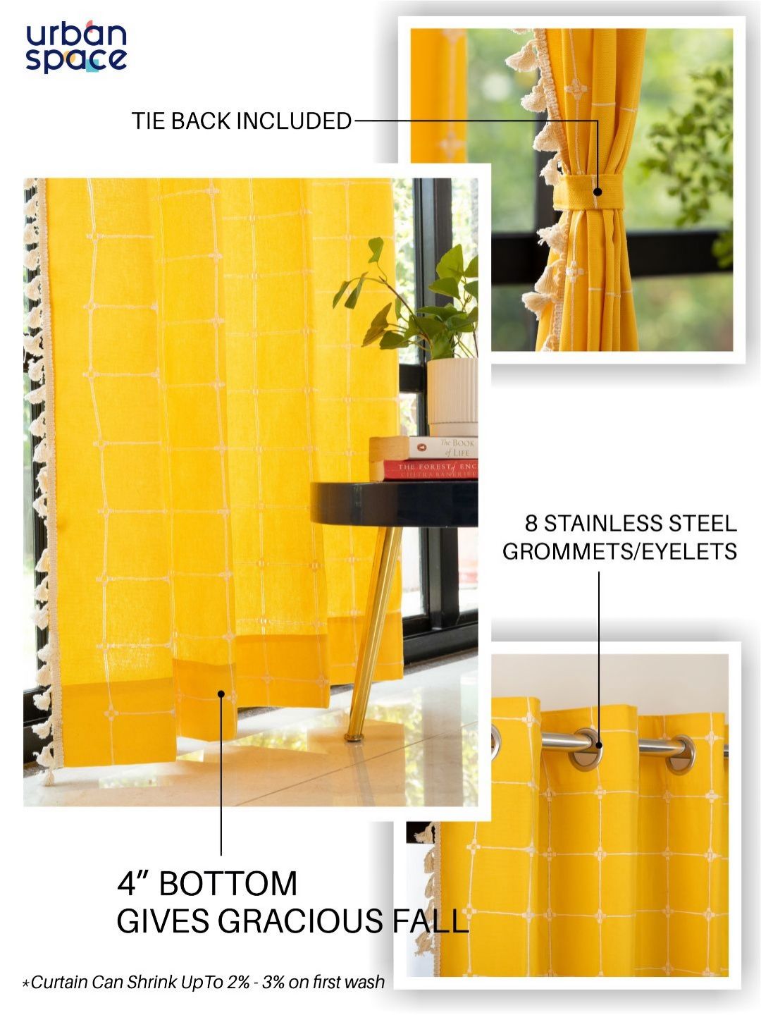 URBAN SPACE Yellow & White Embroidered Door Curtain