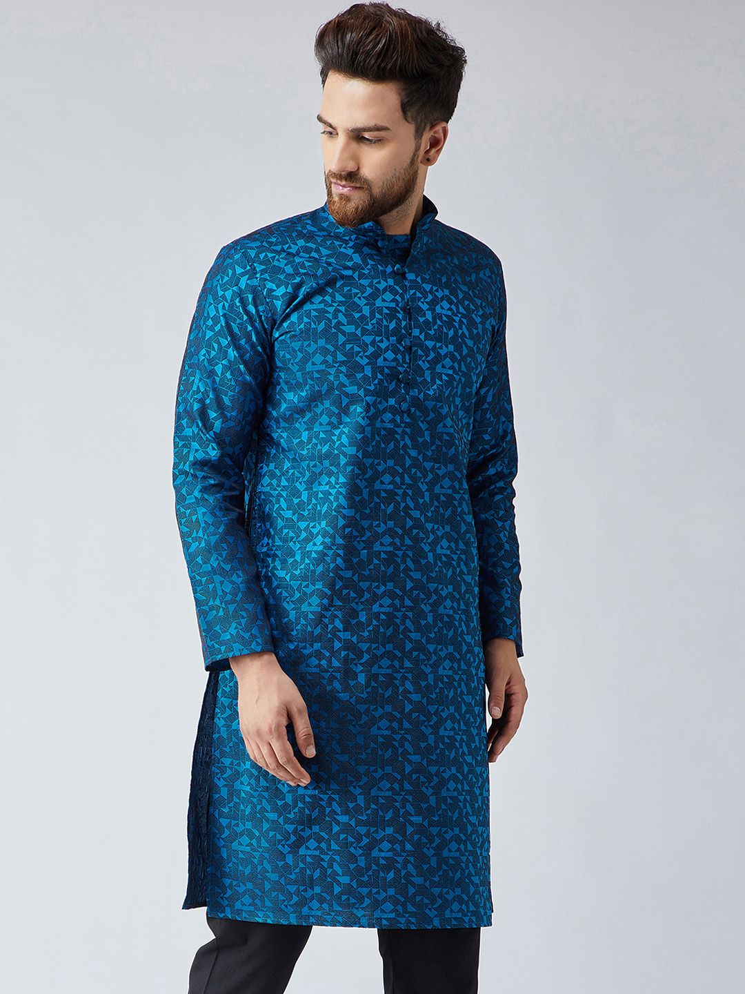 SOJANYA Men Blue Woven Design Straight Kurta