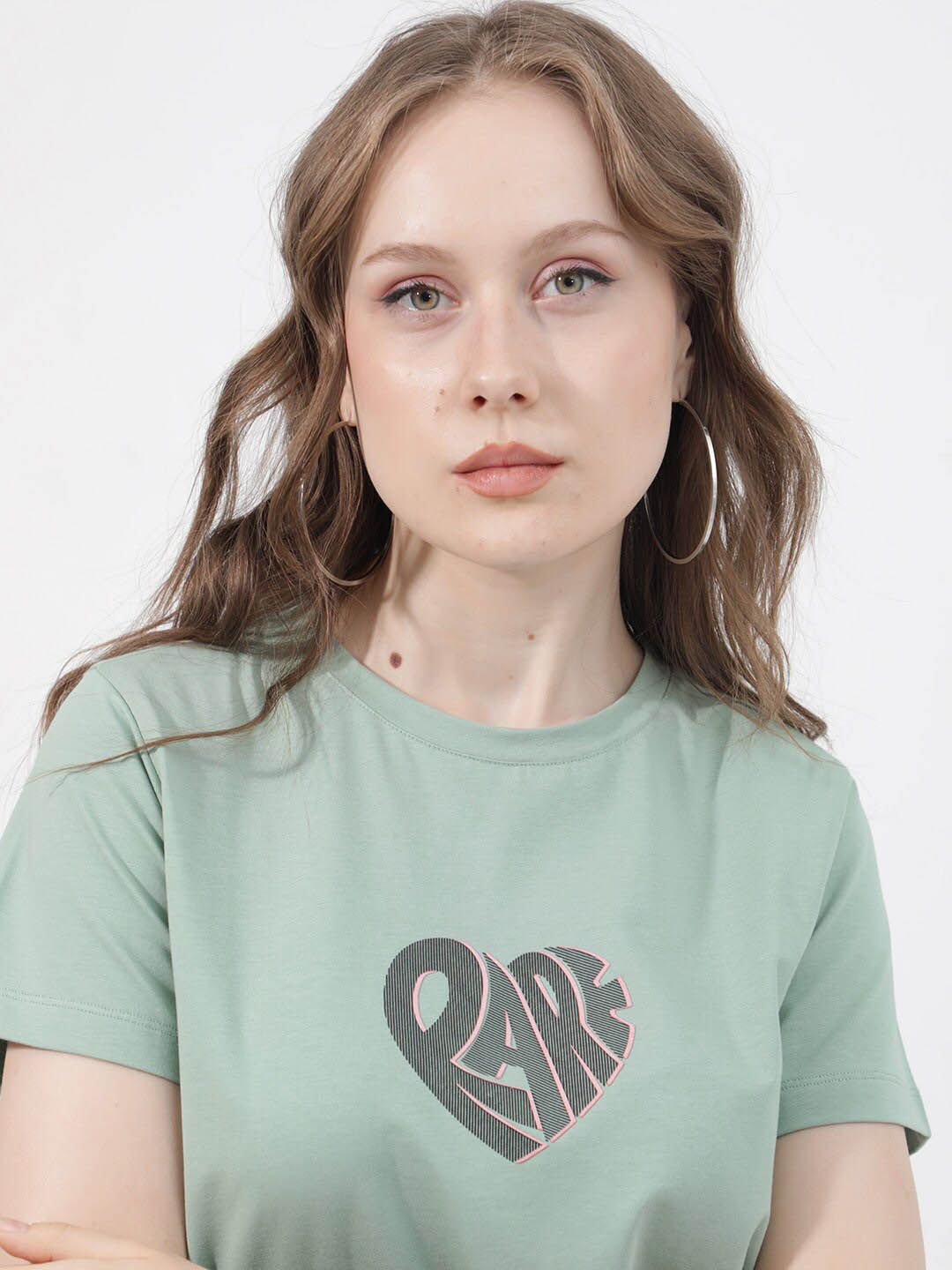RAREISM Ciara Typography Printed Round Neck Cotton Casual T-shirt