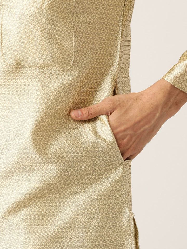SOJANYA Men Beige Woven Design Straight Kurta