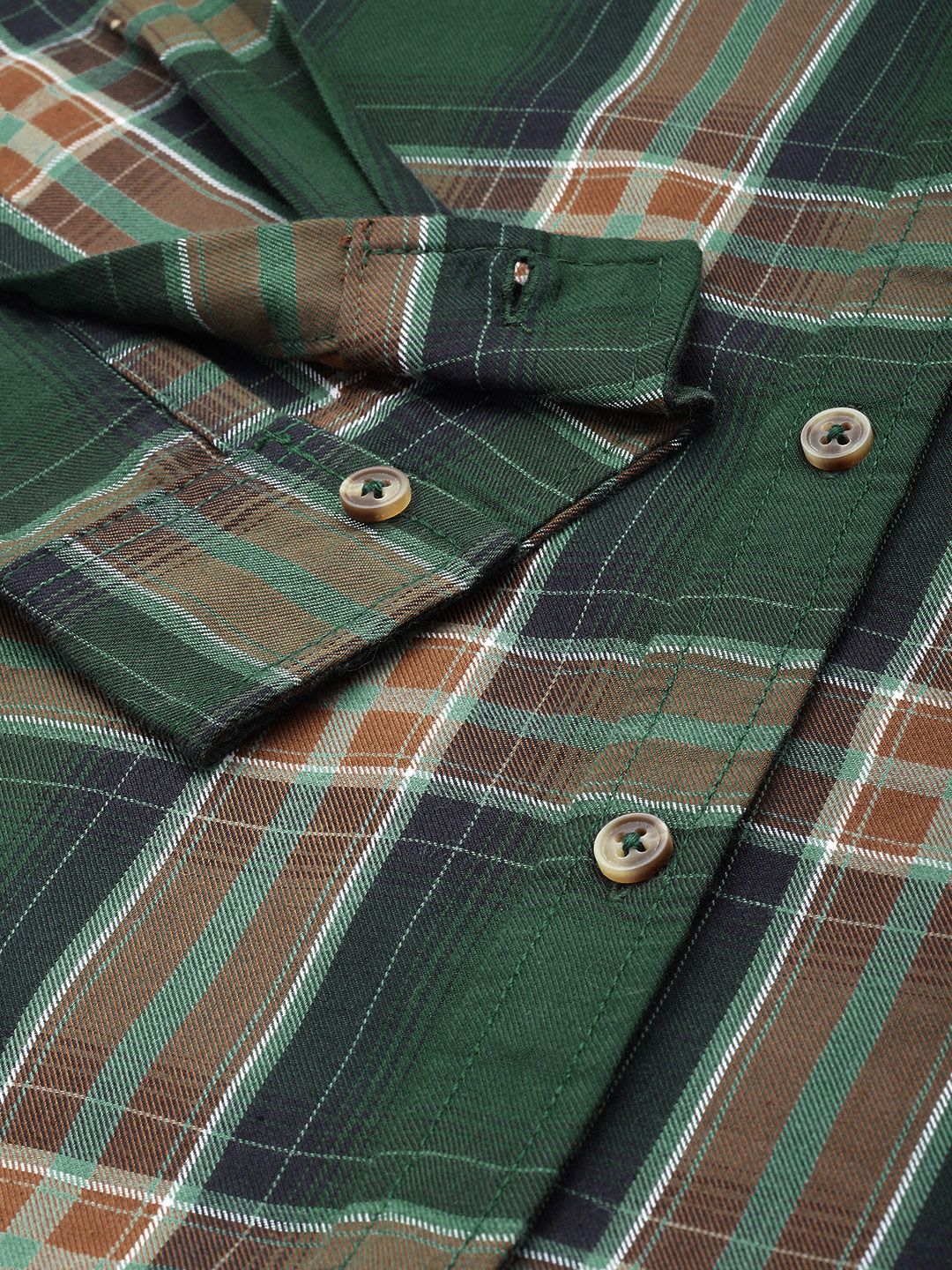 The Indian Garage Co Men Green & Beige Tartan Checks Checked Casual Shirt