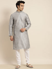 Anug by SOJANYA Men Silver-Toned Band Collar Kurta