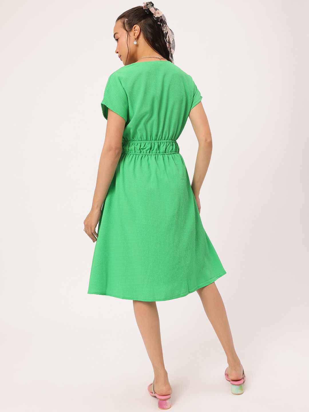 DressBerry Soft Elegance Seersucker Cinched Waist A-Line Dress