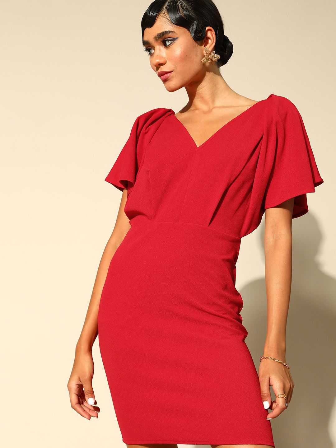 Athena Women Gorgeous Red Solid New Neckline Dress
