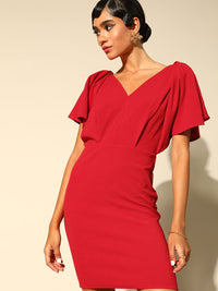 Athena Women Gorgeous Red Solid New Neckline Dress