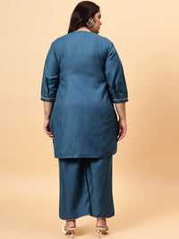 Bani Women Solid Embroidered Tunic with Trousers Co-Ords