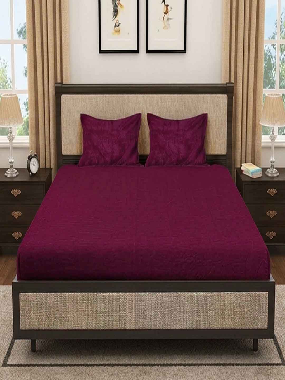 Myntra Elegant Homes Maroon 300 TC King Woolen Bedsheet dengan 2 Sarung Bantal