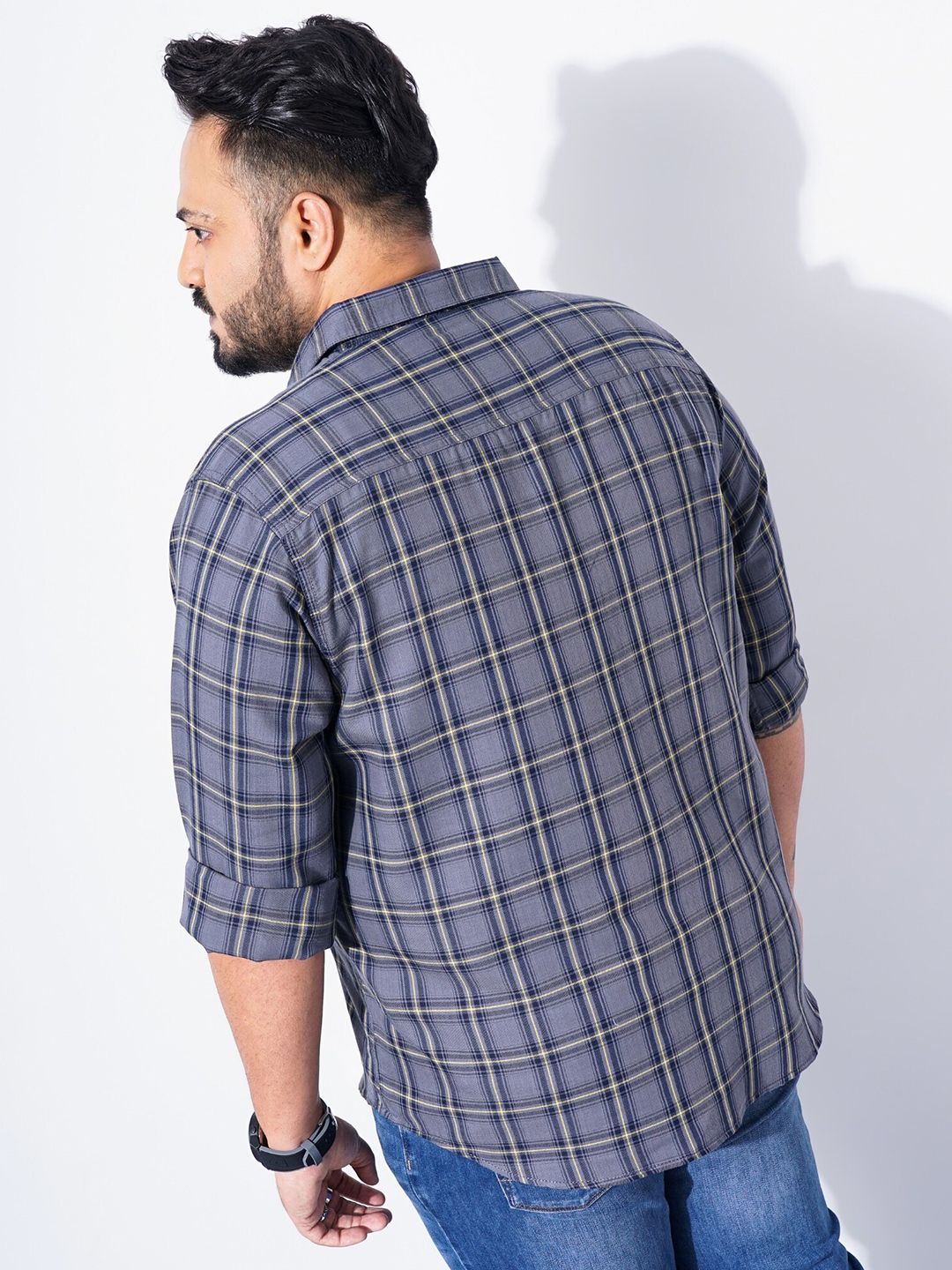 The Indian Garage Co Plus Size Windowpane Checked Cotton Casual Shirt