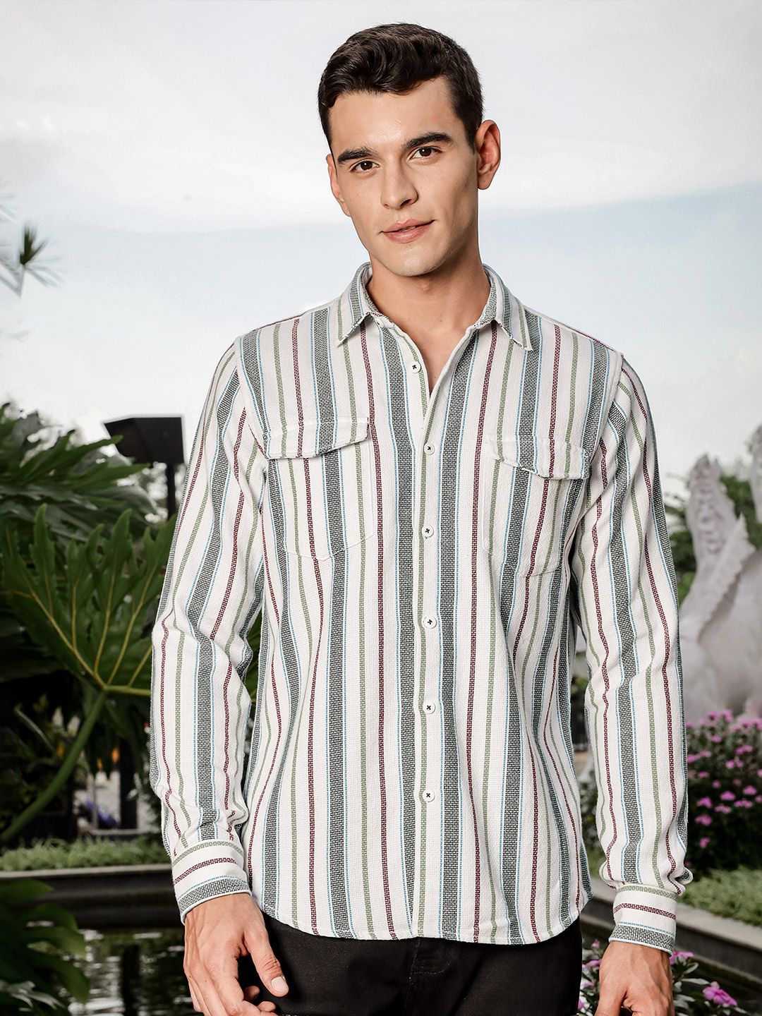 Thomas Scott Men Smart Slim Fit Opaque Striped Casual Shirt