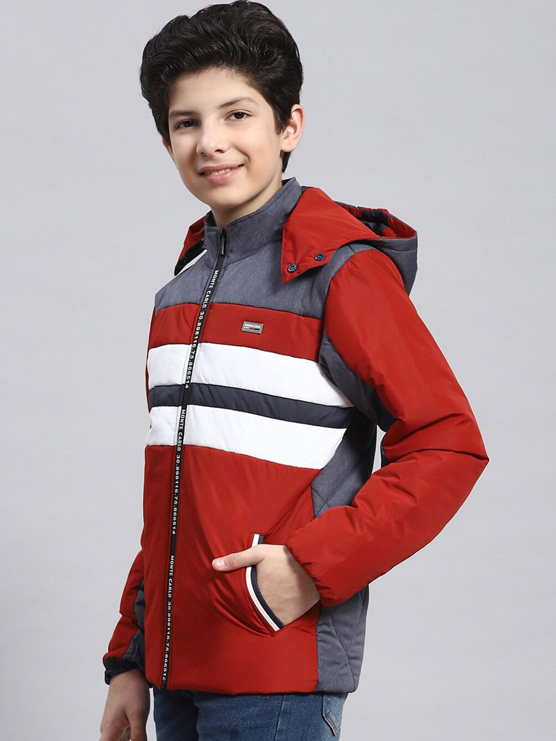 Monte Carlo Boys Lightweight Colourblocked Hooded Padded Jacket