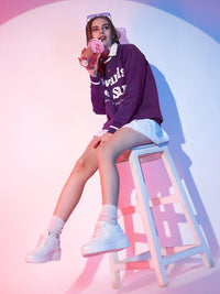 STREET 9 Typography Printed Shirt Collar Fleece Pullover Sweatshirt