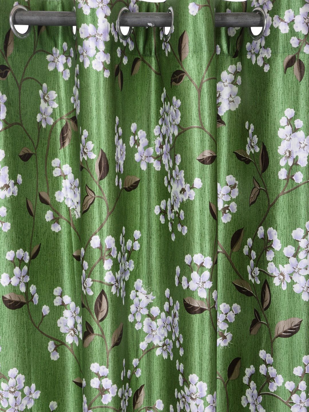 Cortina Green & White Set of 2 Floral Printed Window Curtains