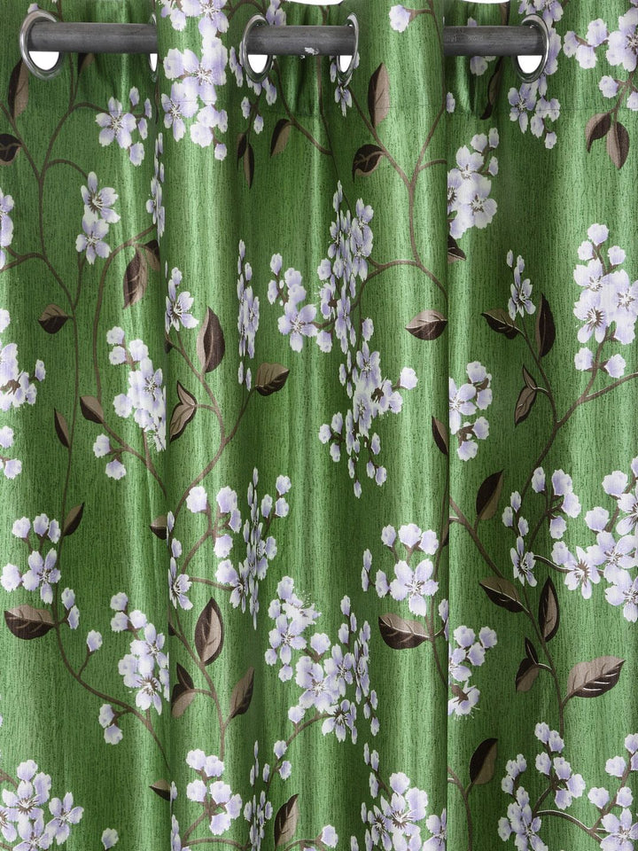 Cortina Green & White Set of 2 Floral Printed Window Curtains