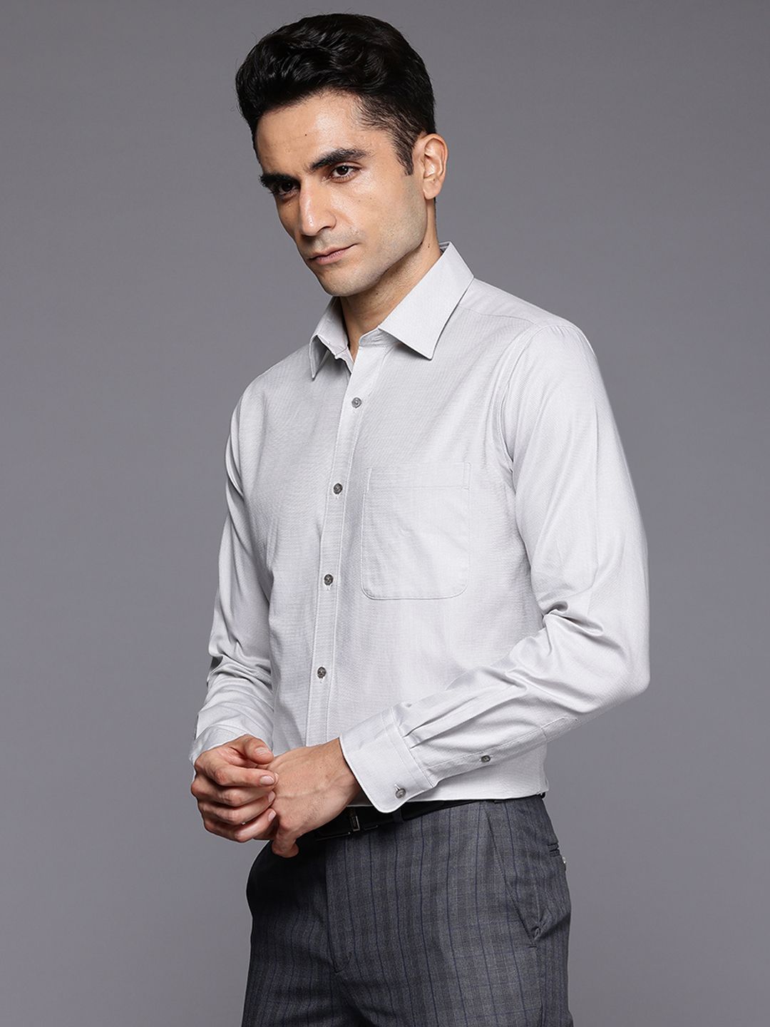 Raymond Pure Cotton Self-Design Slim Fit Formal Shirt