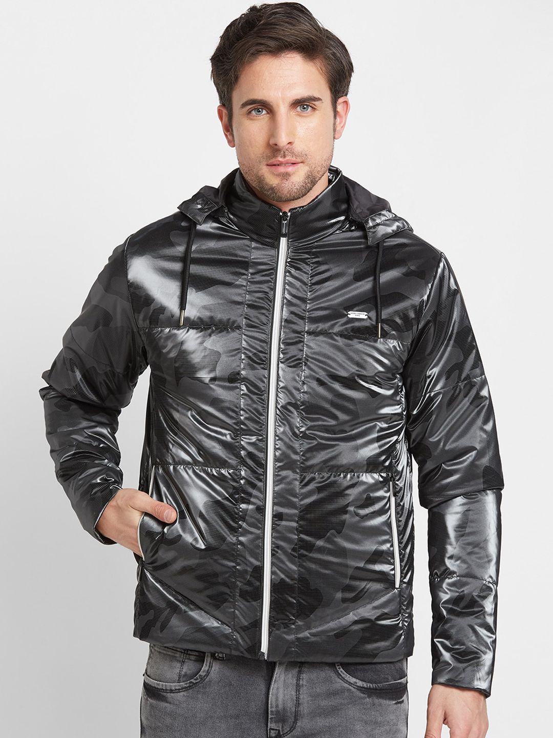 Being Human Camouflage Printed Hooded Puffer Jacket