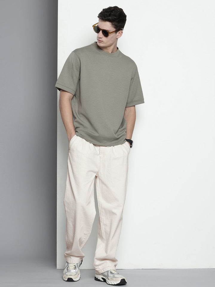 The Indian Garage Co Men Pleated Relaxed Fit Pure Cotton Jeans