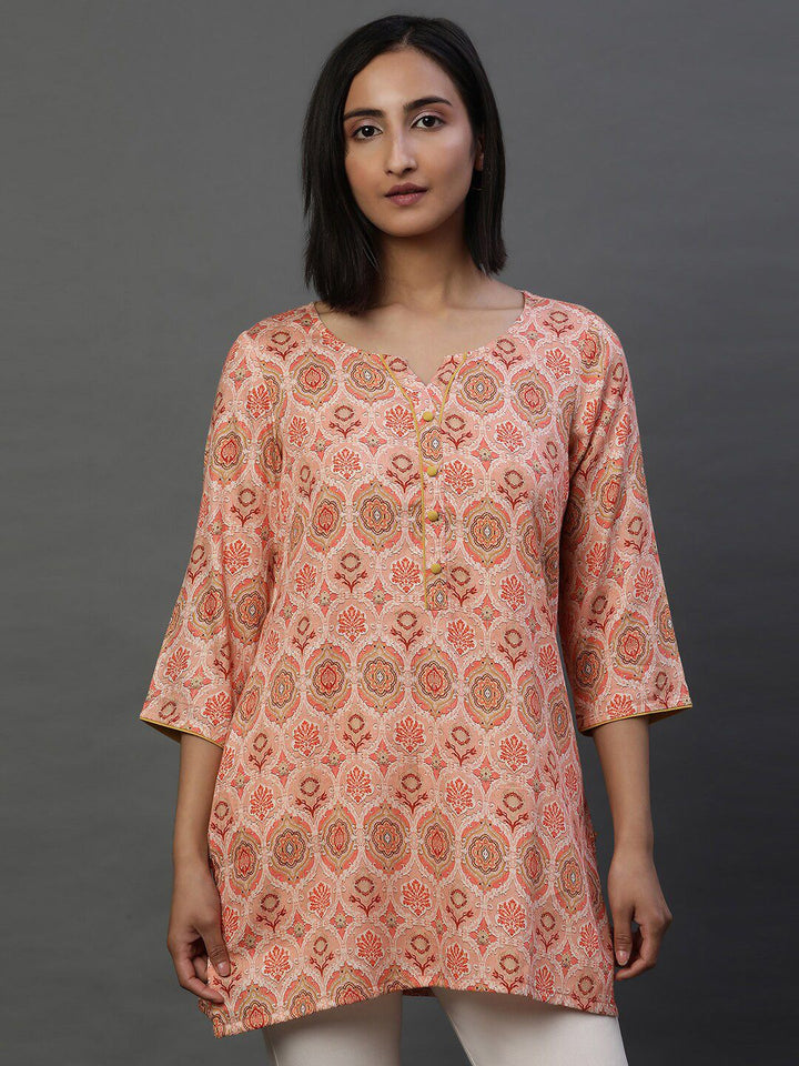 Motif etnik Aurelia dicetak leher berturut -turut lurus kurti