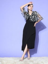 Antheaa Printed Flared Sleeve A-Line Midi Dress