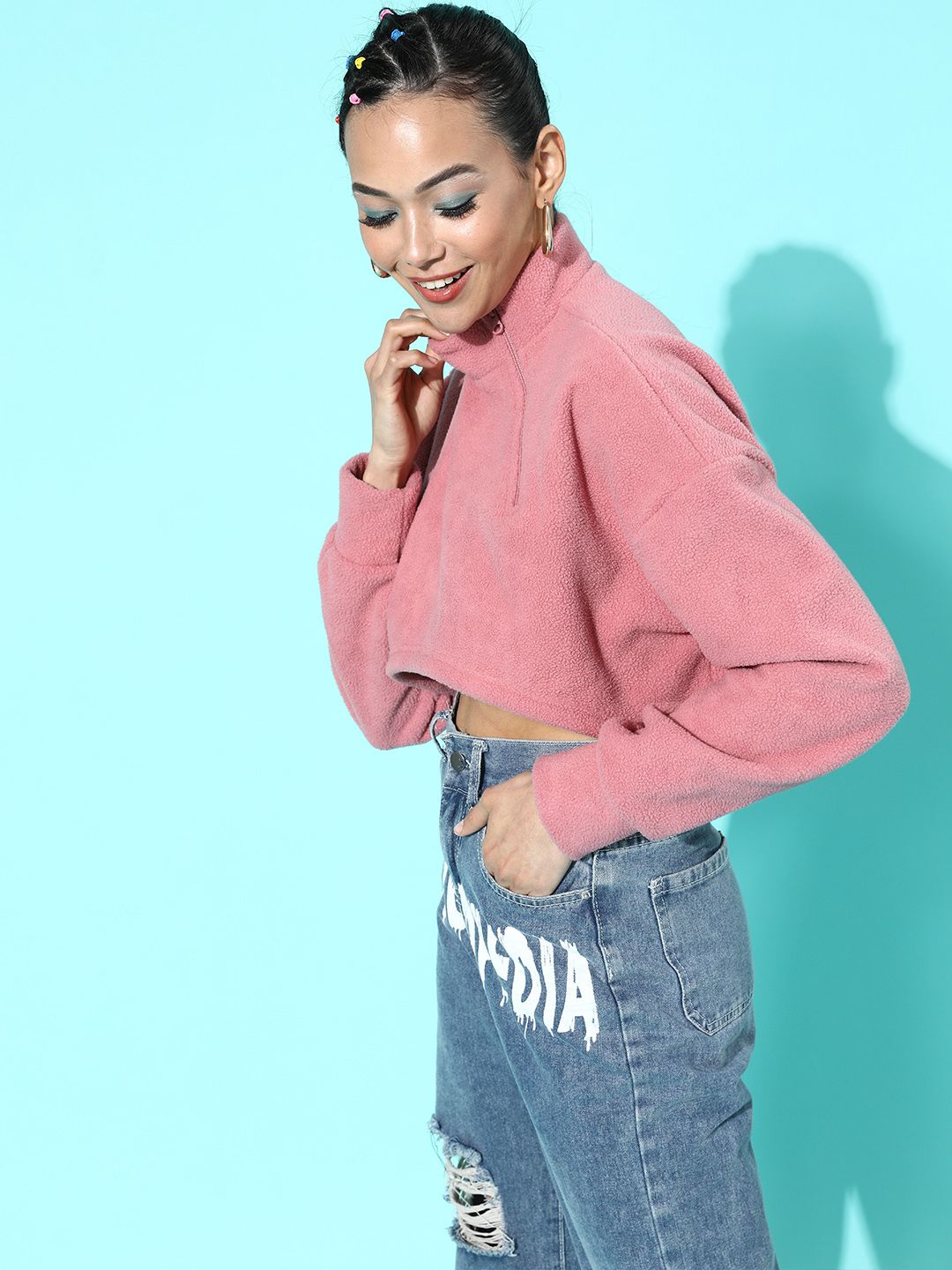 STREET 9 Women Pretty Pink Solid Cropped Top