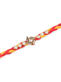 NVR Unisex Set of 6 Kundan Studded Floral Thread Rakhi with Roli Chawal Chandan Mishri